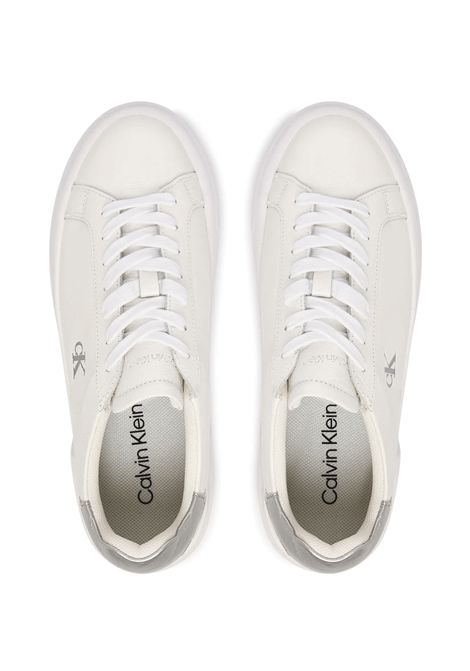 Scarpe Calvin Klein Sienna Leather Logo Flatform Bianco Argento Donna CALVIN KLEIN | Sneakers | YW0YW01929-0LC